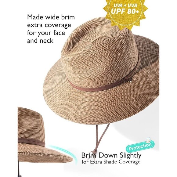 Women\'s Wide Brim Straw Sun Hat UPF 80+ Beach Fashion Fedora for Outdoor main image 4